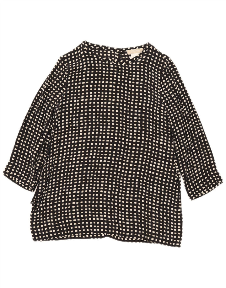 Max Mara Dame 3/4 ærmet bluse Top UK 10 Lille sort geometrisk silke
