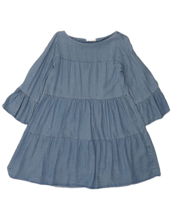 Zara Dame 3/4 ærmet Oversized Denim Kjole UK 6 XS Blå Lyocell