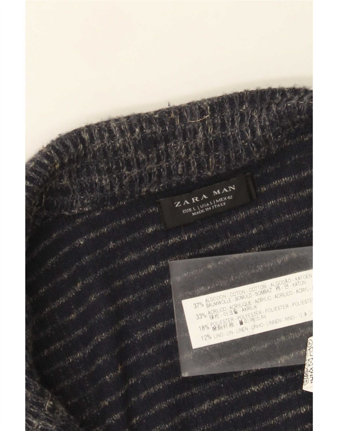 Zara Herre Cardigan Sweater Stor Navyblå Flecked Bomuld
