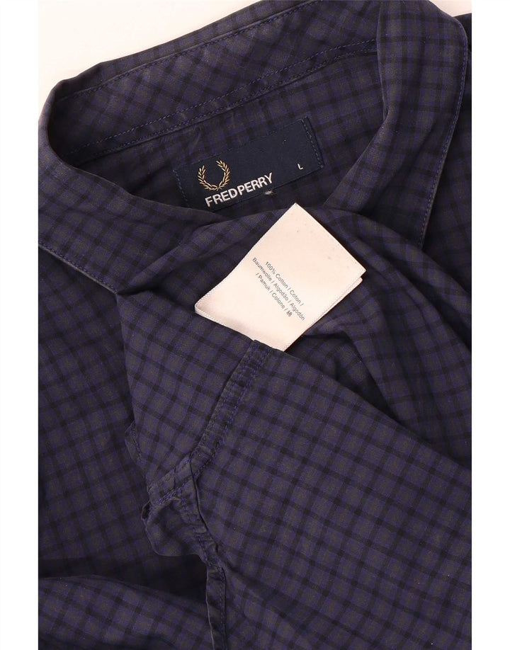 FRED PERRY Herreskjorte Stor marineblå Gingham Bomuld