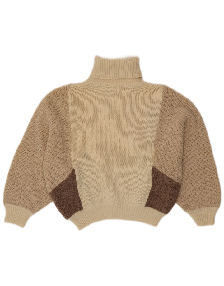 VINTAGE Dame Rullehalstrøje IT 42 Medium Beige Colourblock