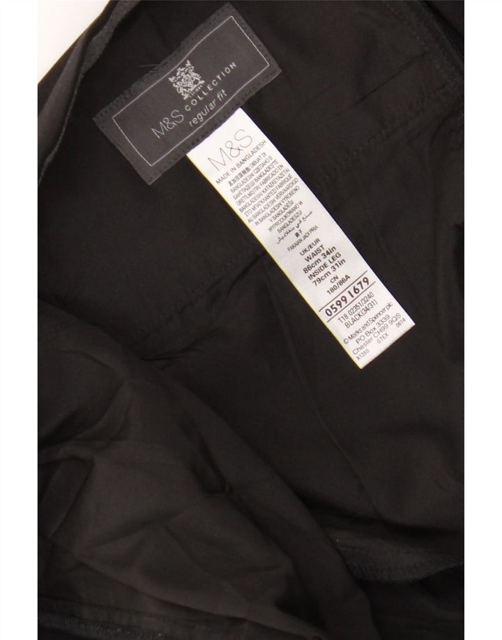 Marks & Spencer Herre Regular Fit Suit Bukser W34 L27 Sort polyester