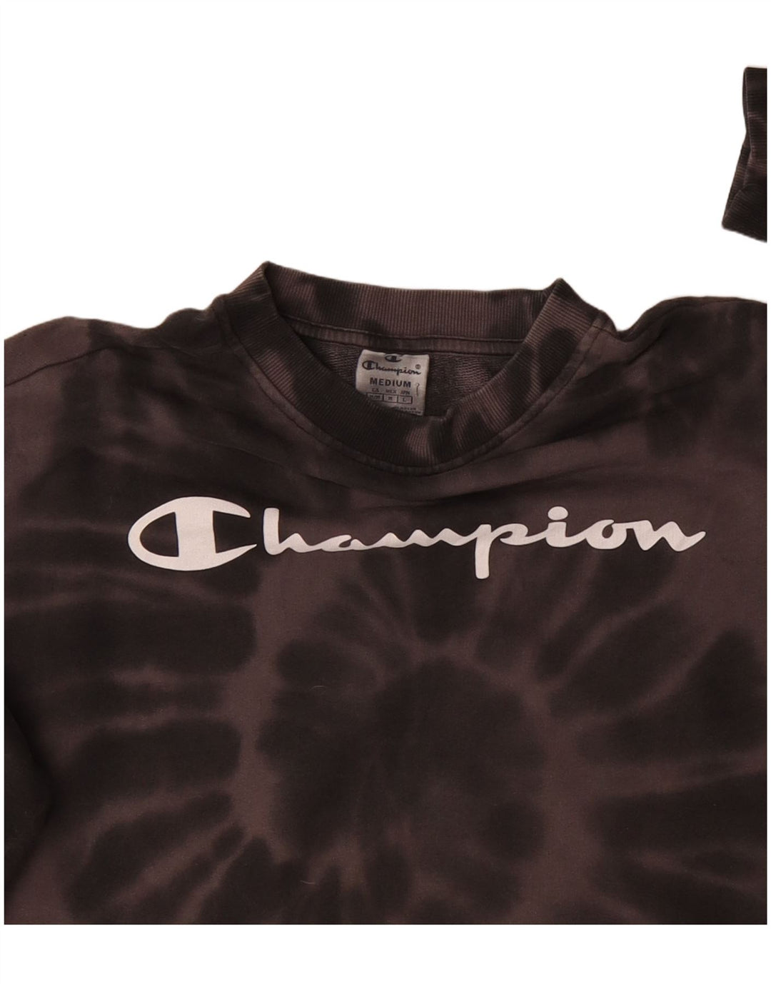 CHAMPION Womens Crop Graphic Sweatshirt Jumper UK 14 Medium Brown Tie Dye