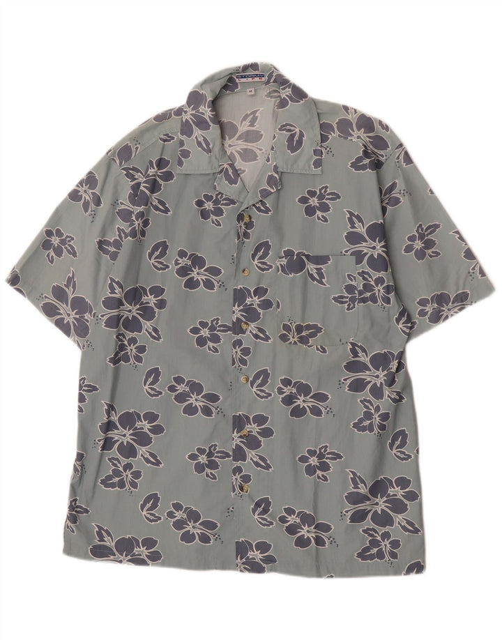 Vintage kortærmet herreskjorte Medium Blue Floral Bomuld