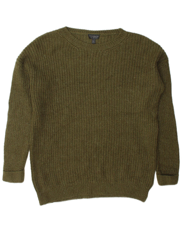 Topshop Dame Oversized Boat Neck Jumper Sweater UK 6 XS Khaki Akryl