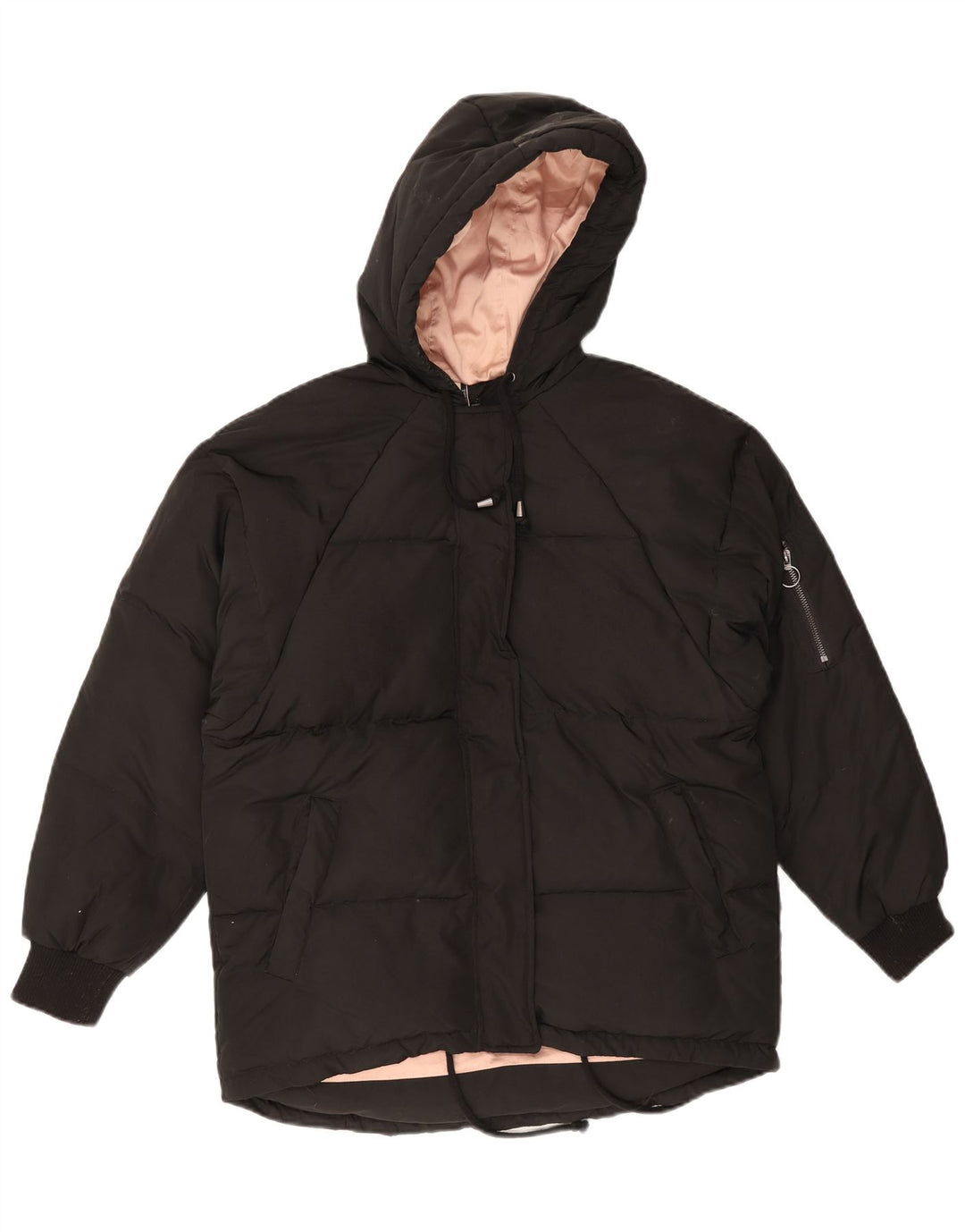 Topshop Dame Hætte Oversized Polstret Jakke UK 8 Small Black Polyester