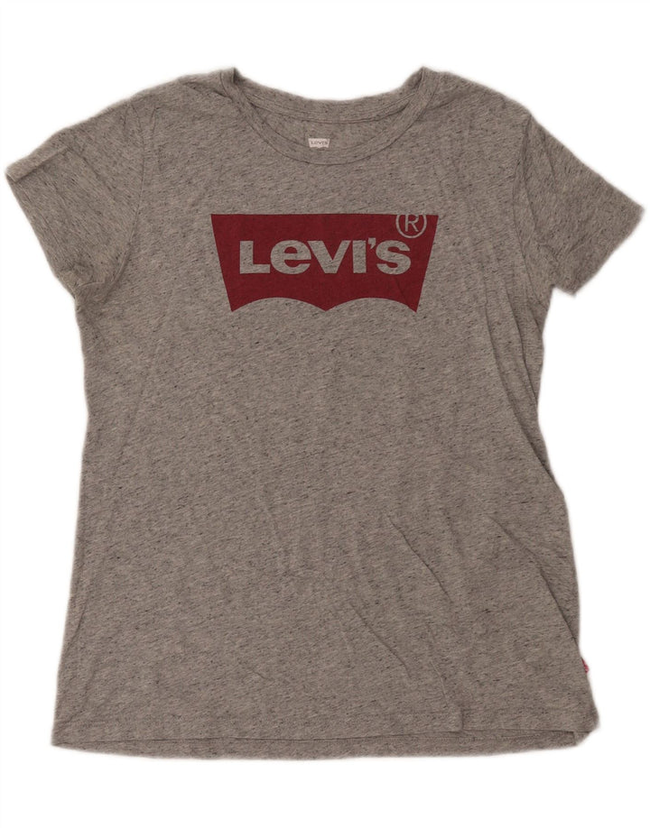 LEVI'S Womens Graphic T-Shirt Top UK 14 Medium Grey Flecked Cotton Vintage Levi's and Second-Hand Levi's from Messina Hembry 