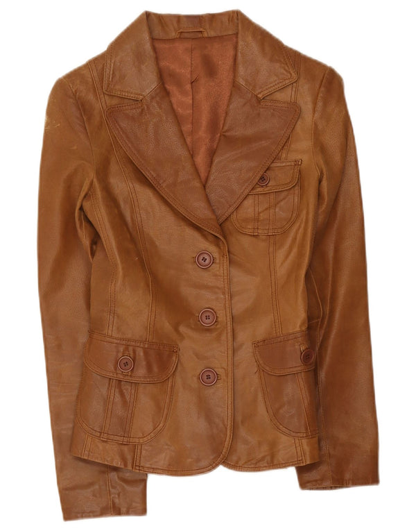 Bay Dame 3-knaps læder blazerjakke UK 10 Small Brown