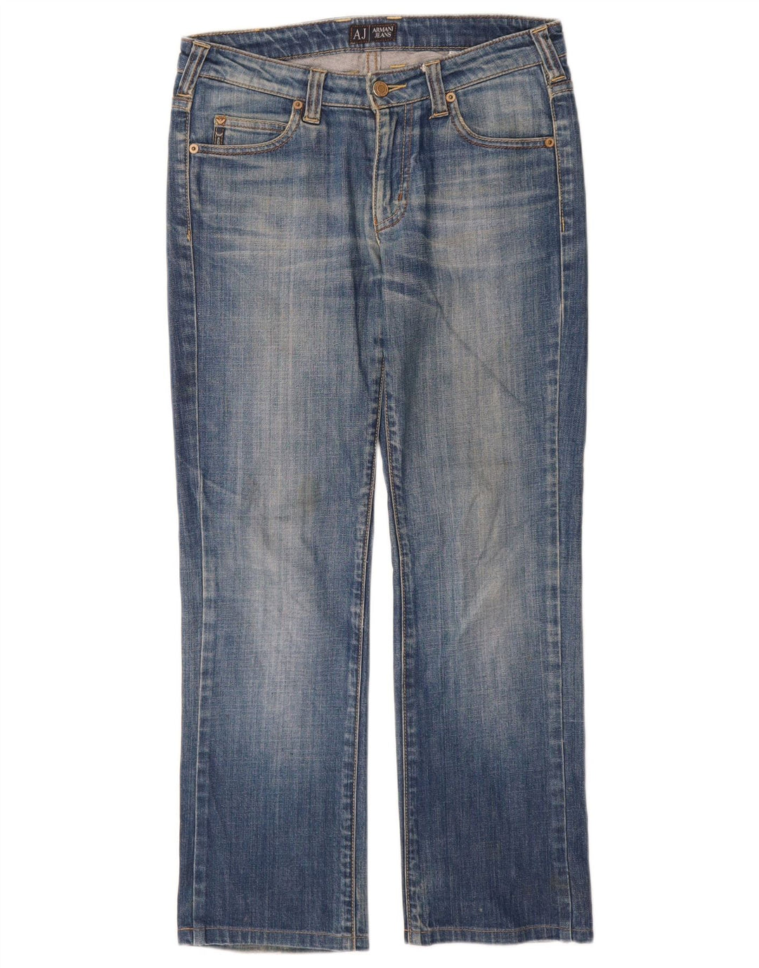 ARMANI Dame Indigo Straight Jeans W27 L28 Blå Bomuld