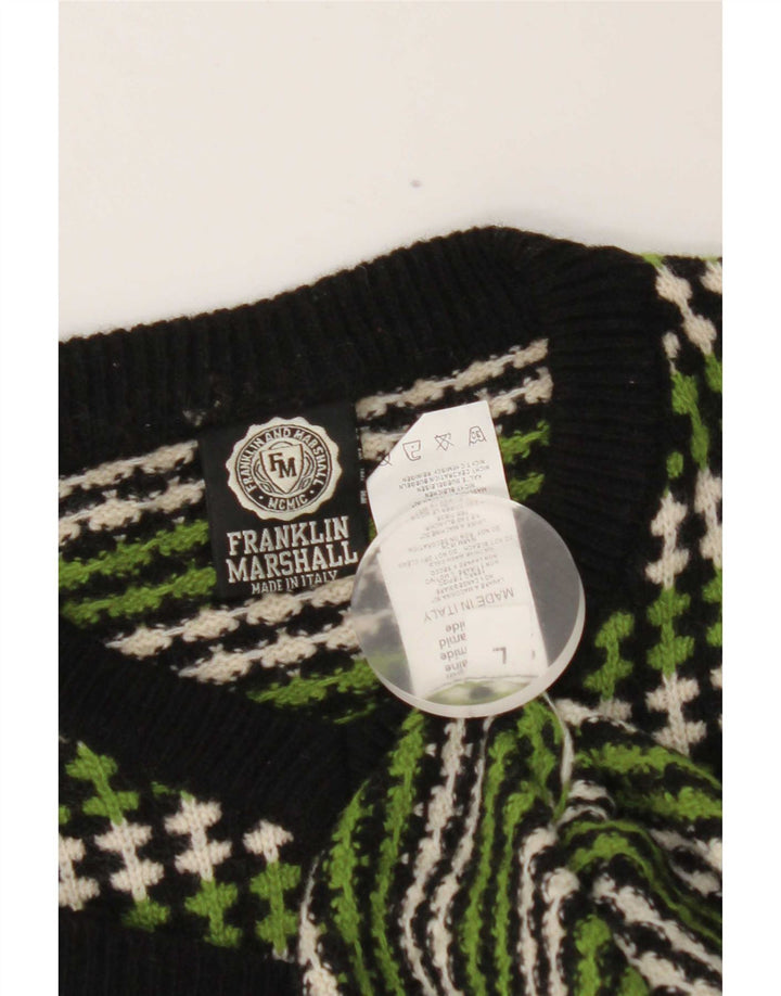 Franklin & Marshall Herre V-hals sweater Stor grøn stribet uld