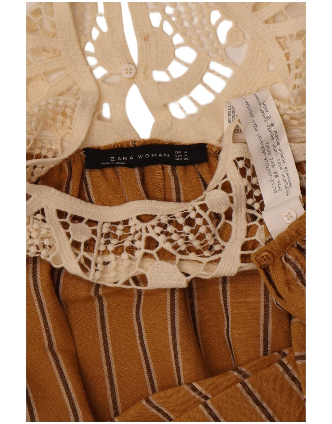 Zara Womens Crop Langærmet Bluse Top UK 14 Medium Beige Colourblock