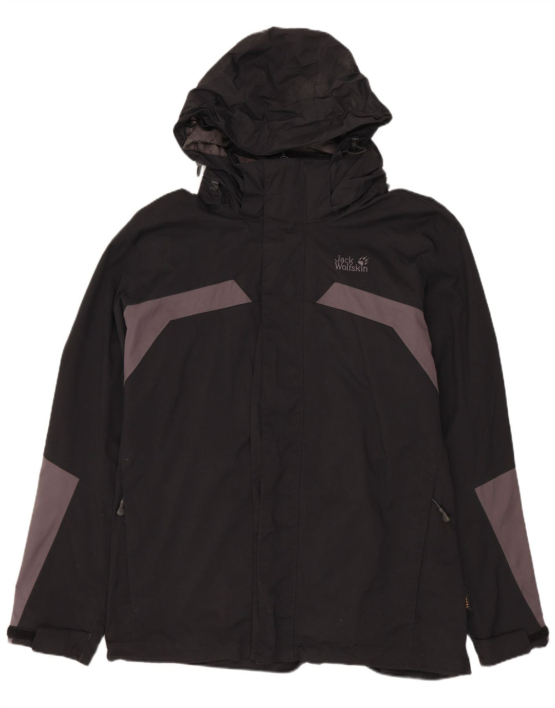 JACK WOLFSKIN Regnjakke med hætte til mænd UK 36/38 Medium Black Colourblock