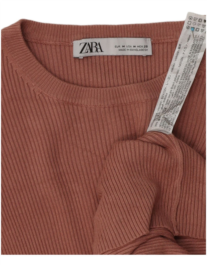 Zara Dame Top Langærmet UK 12 Medium Pink Viscose