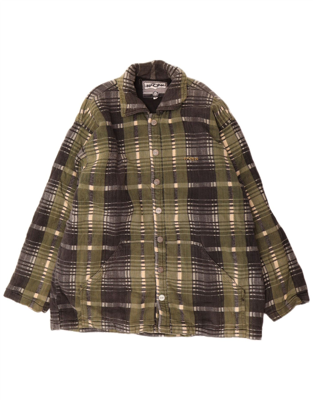 RIP CURL Herre Loose Fit Bomber Jacket UK 36 Lille grøn ternet bomuld