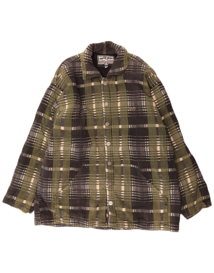 RIP CURL Herre Loose Fit Bomber Jacket UK 36 Lille grøn ternet bomuld