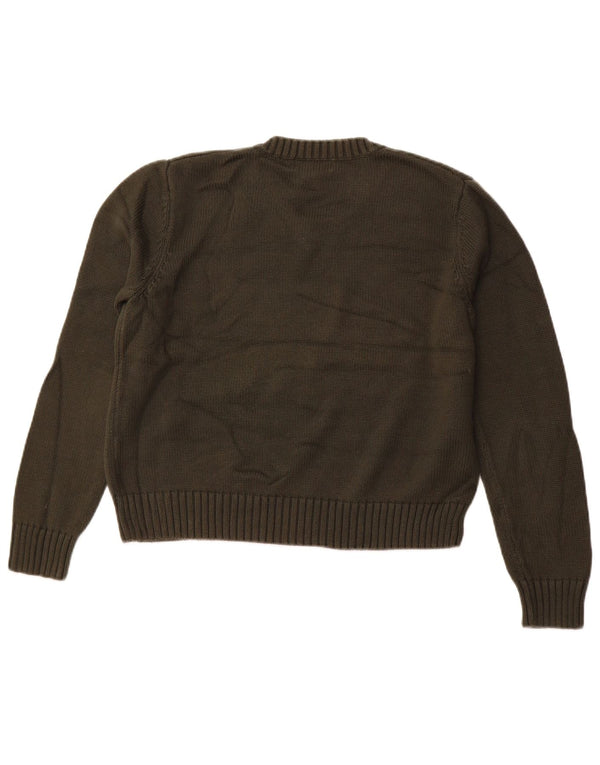 EDDIE BAUER Dame Crop V-hals sweater UK 16 Stor grøn bomuld