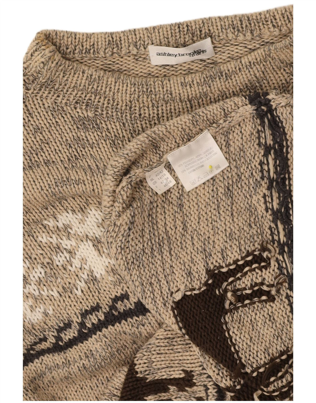 ASHLEY BROOKE Womens Turtle Neck Jumper Sweater UK 14/16 Large Beige