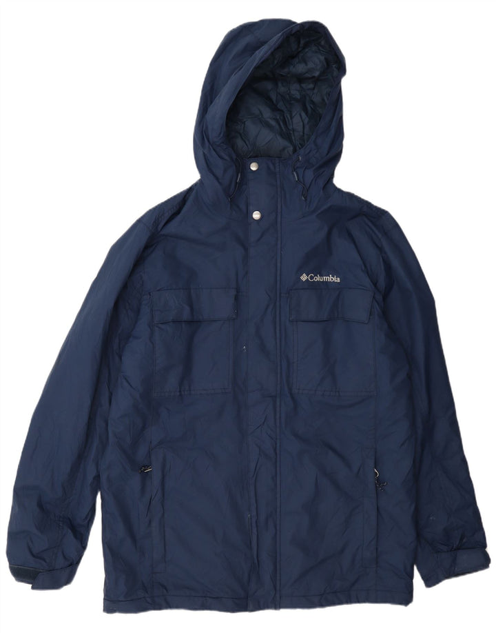 Columbia Regnjakke med hætte til mænd UK 38 Medium Navy Blue Nylon