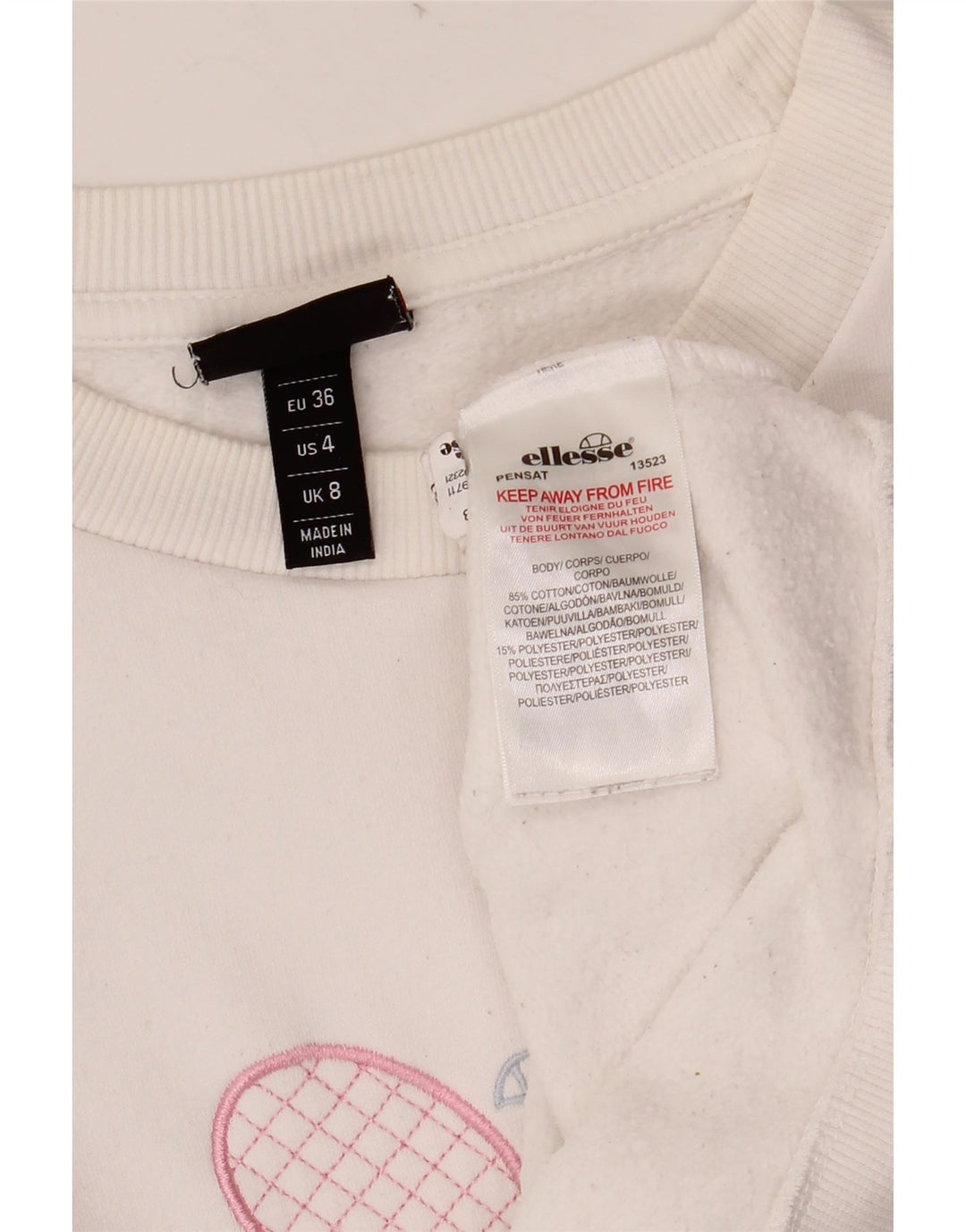 ELLESSE Dame Oversized Grafisk Sweatshirt Jumper UK 8 Lille hvid bomuld