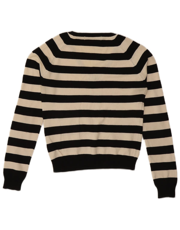 Zara Dame V-hals sweater UK 8 Lille sort stribet bomuld