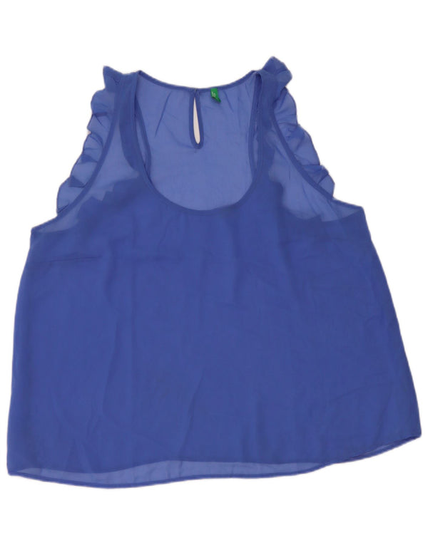 Benetton Dame ærmeløs bluse Top UK 16 Large Blue