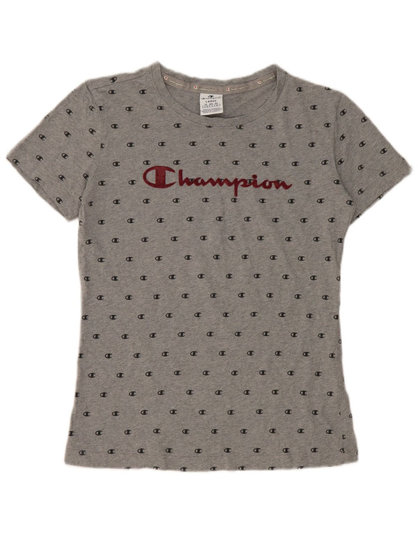 Champion Dame Grafisk T-Shirt Top UK 14 Stor Grå Bomuld