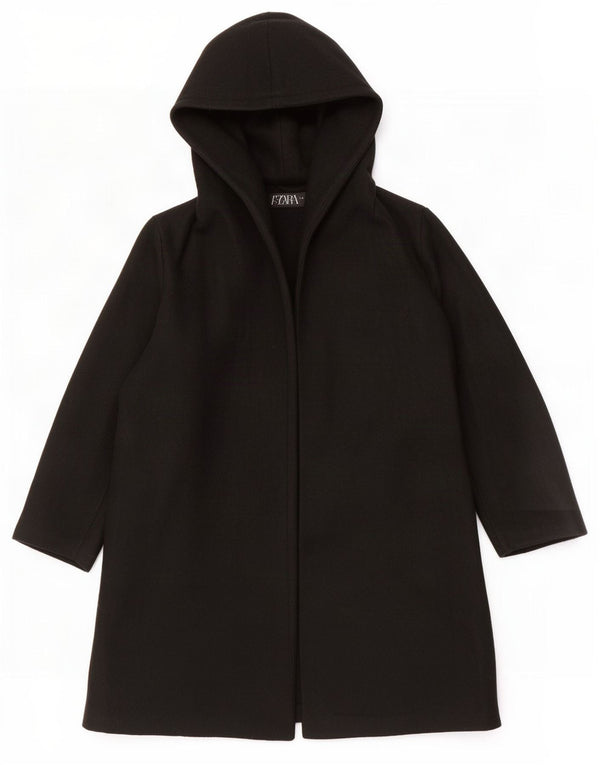 Zara Dame Hætte Åben Overfrakke UK 14 Medium Sort Polyester