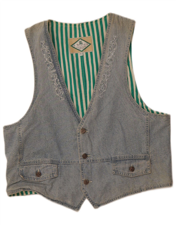 WAMPUM Damevest UK 16 Stor Blå Bomuld