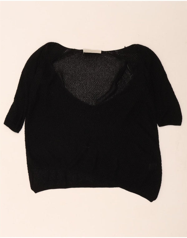 Zara Dame Kortærmet V-hals Jumper Sweater UK 12 Medium Sort Akryl
