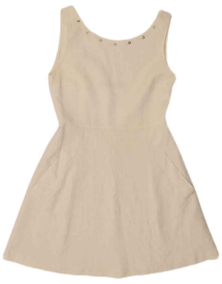 Zara Dame Ærmeløs A-Line Kjole UK 12 Medium White Viscose