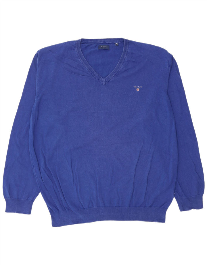 Gant Herre V-hals sweater 3XL Blå Bomuld