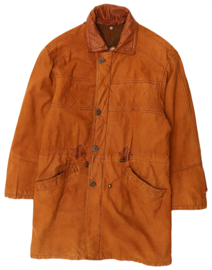 VINTAGE Mens Leather Coat IT 50 Large Brown Leather