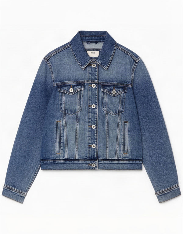 Marks & Spencer Womens Denim Jacket UK 12 Medium Blue Cotton