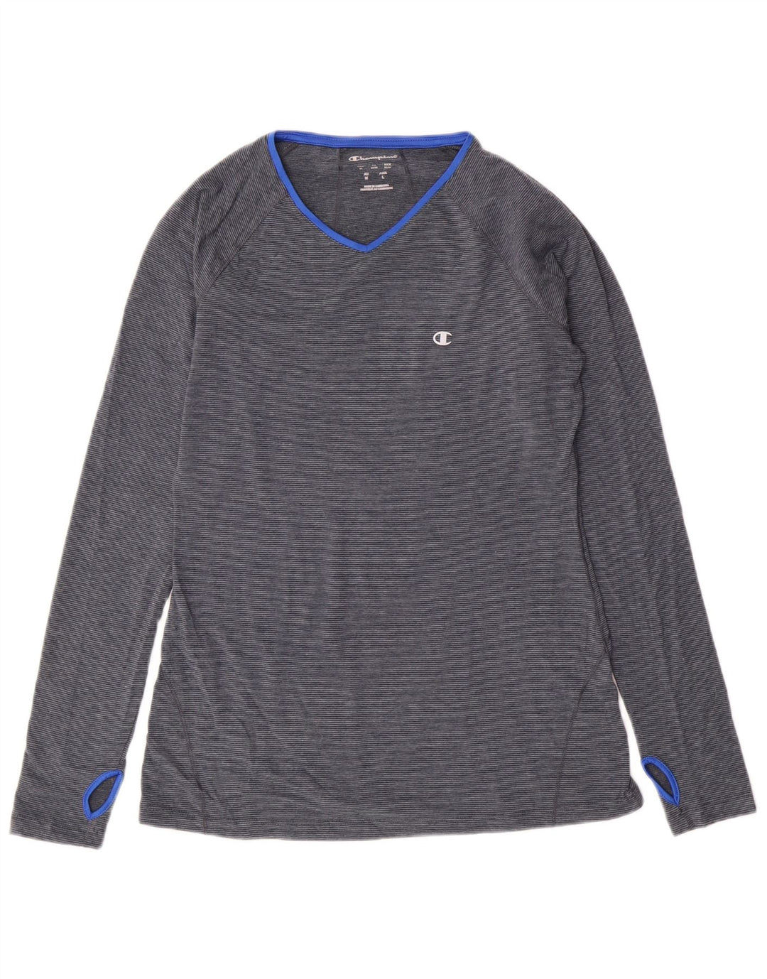 Champion Dame Top Langærmet UK 12 Medium Blue Pinstripe Polyester