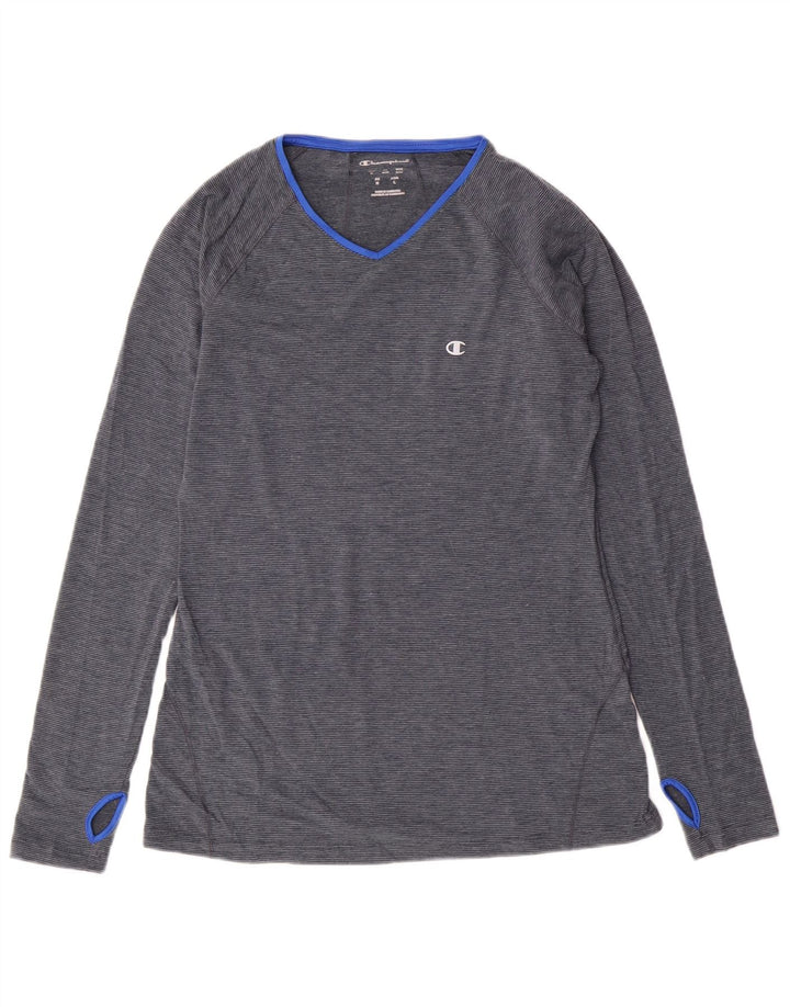 Champion Dame Top Langærmet UK 12 Medium Blue Pinstripe Polyester