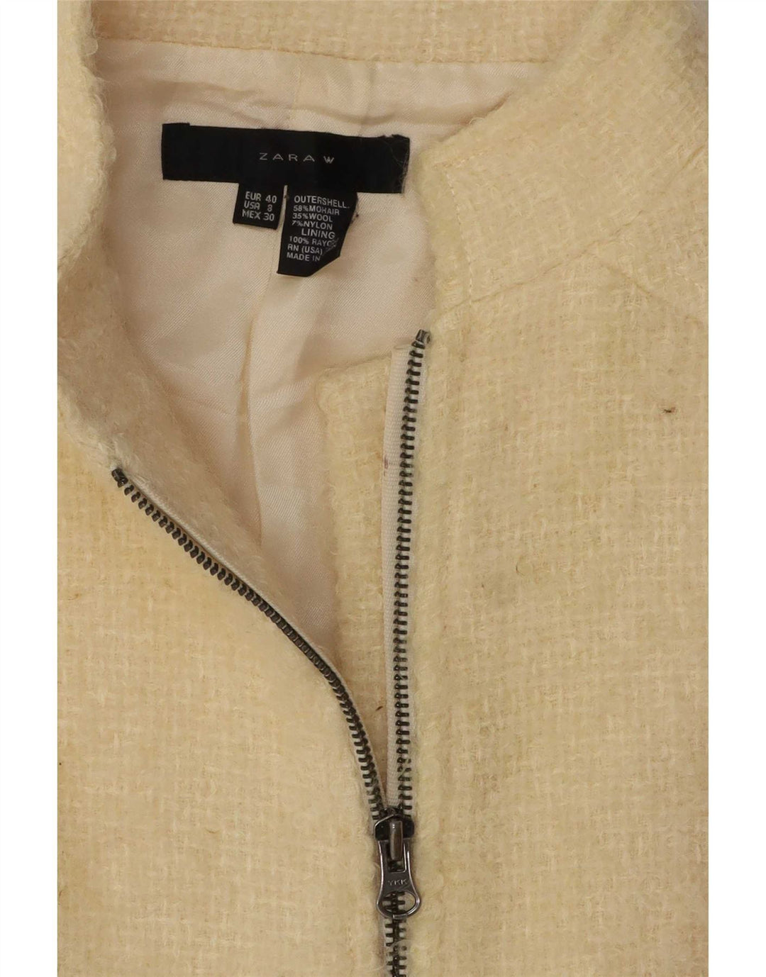 Zara Dame Blazer Jakke EU 40 Medium Off White Uld
