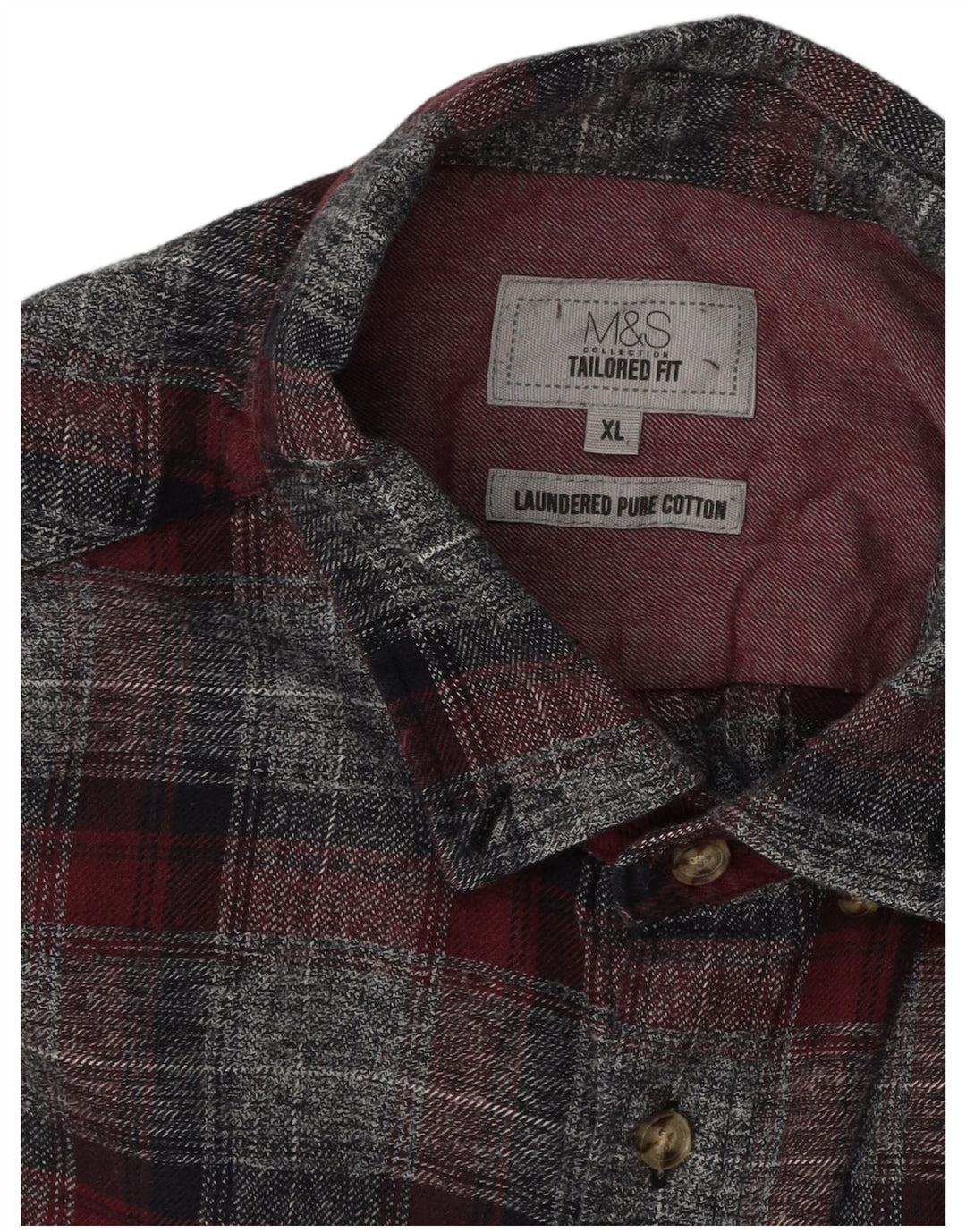 Marks & Spencer Herre Skræddersyet Fit Flanellskjorte XL Grå ternet bomuld