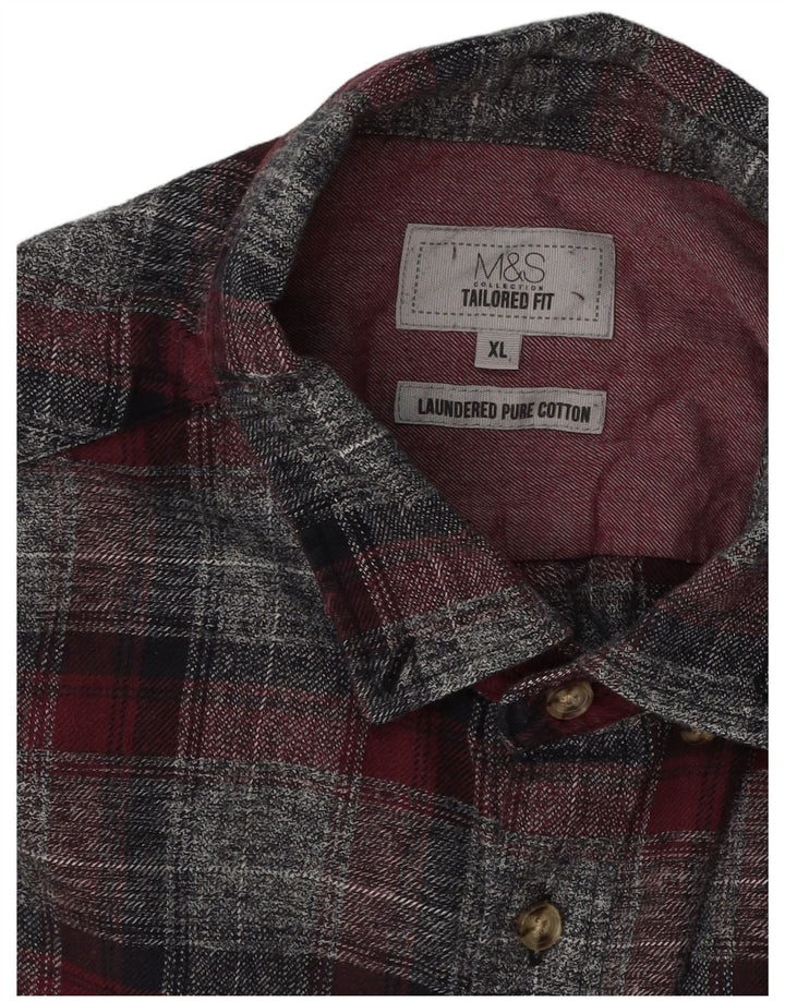 Marks & Spencer Herre Skræddersyet Fit Flanellskjorte XL Grå ternet bomuld