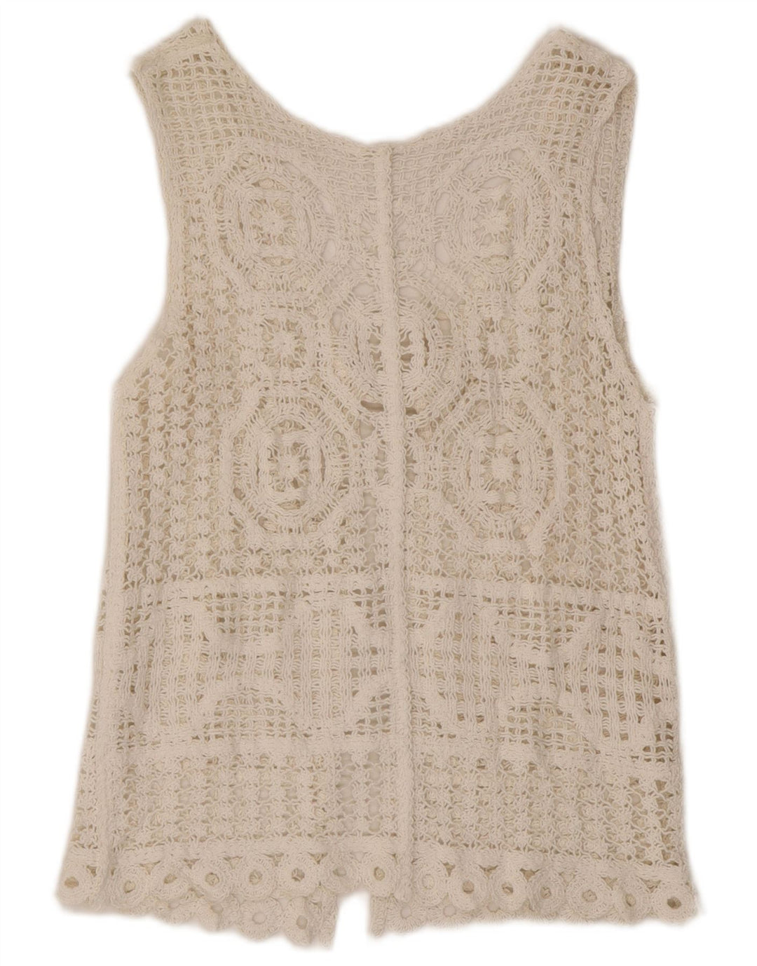 Vintage ærmeløs hæklet cardigantop til kvinder DK 14 Medium White