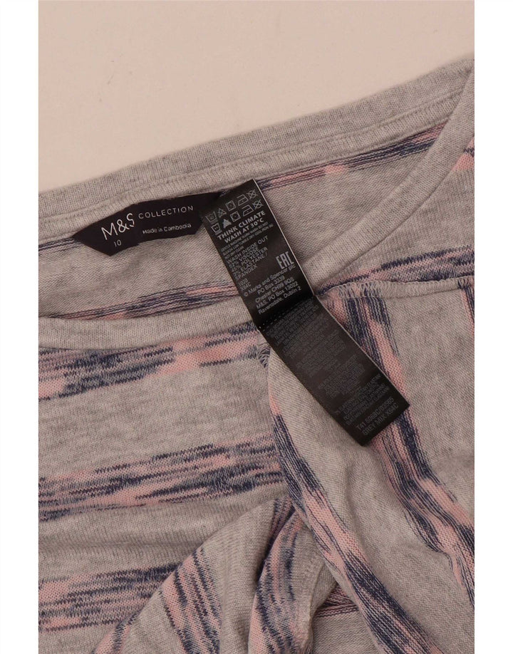 Marks & Spencer Dame Top Langærmet UK 10 Small Grå Stribet Viscose