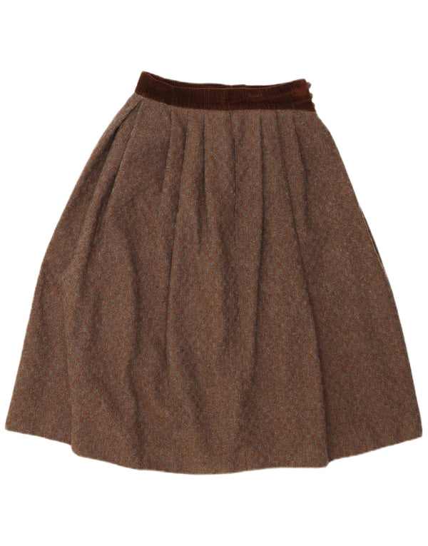 Vintage Kvinder Højtalje Plisseret A-Line nederdel UK 12 Medium W26 Brun