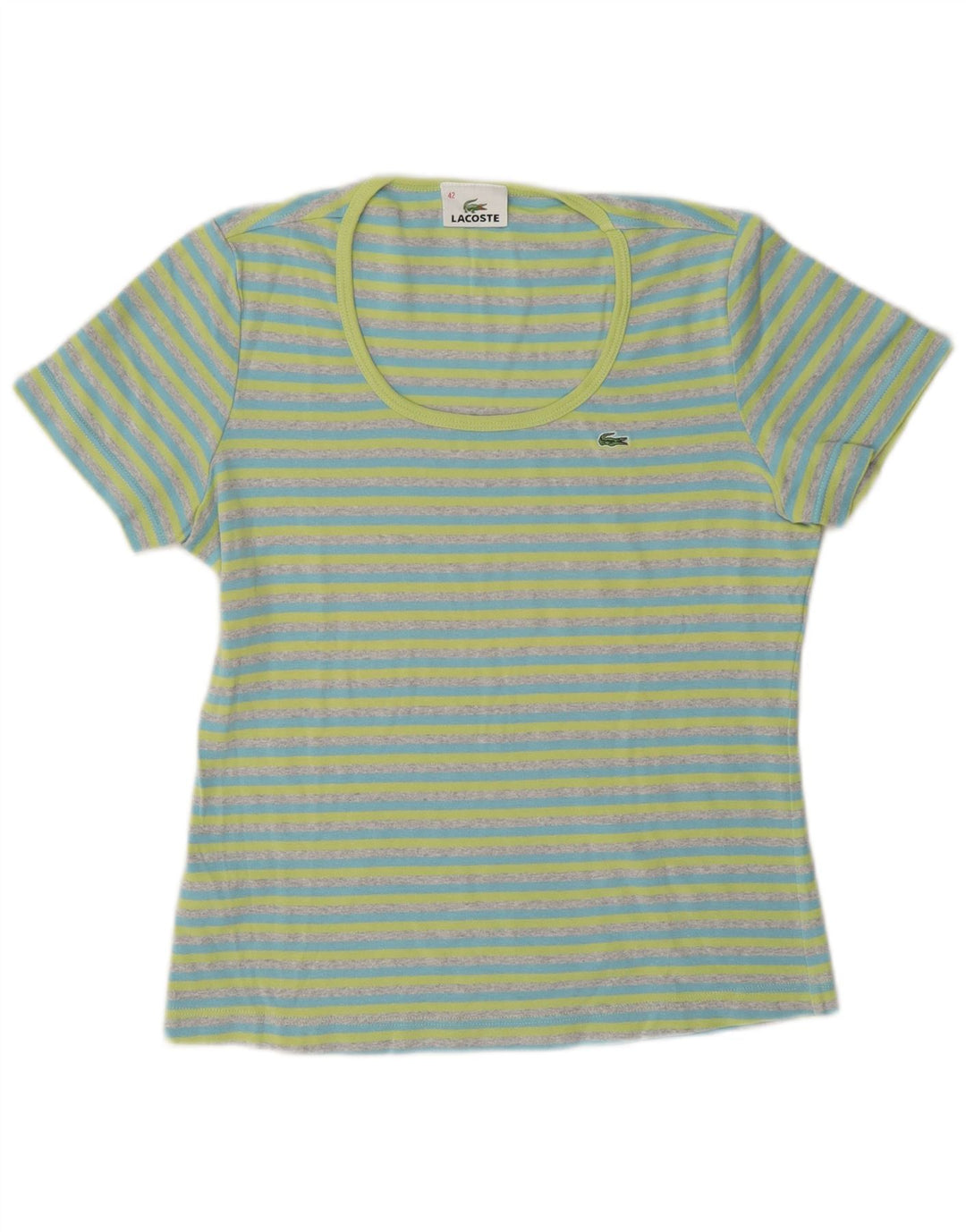 Lacoste Dame T-Shirt Top Størrelse 42 Stor Blå Stribet Bomuld