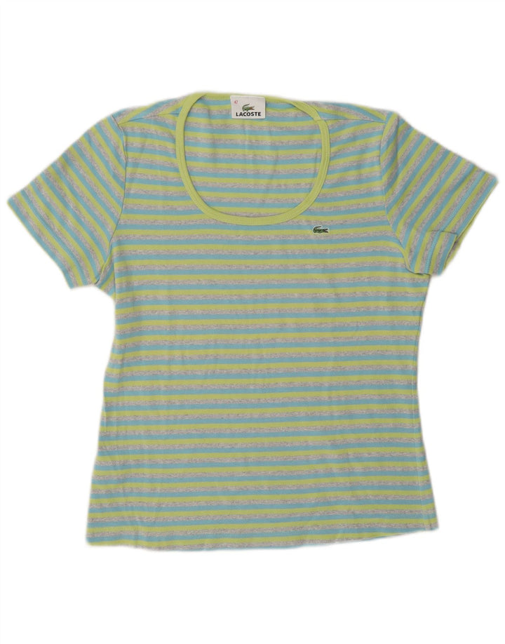 Lacoste Dame T-Shirt Top Størrelse 42 Stor Blå Stribet Bomuld