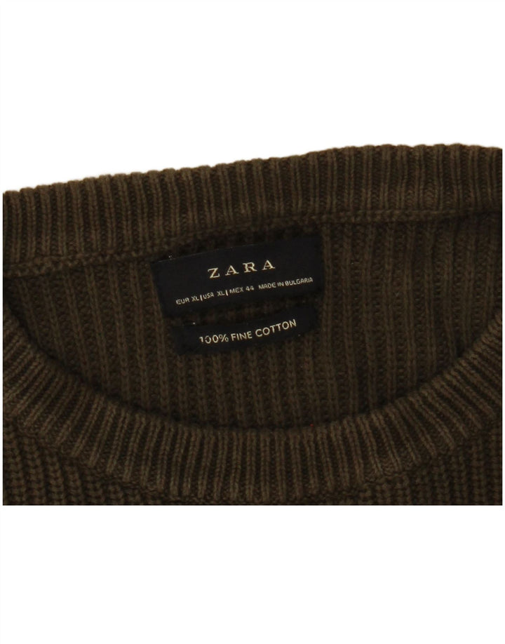 Zara Herre sweater med rund hals XL Khaki Bomuld