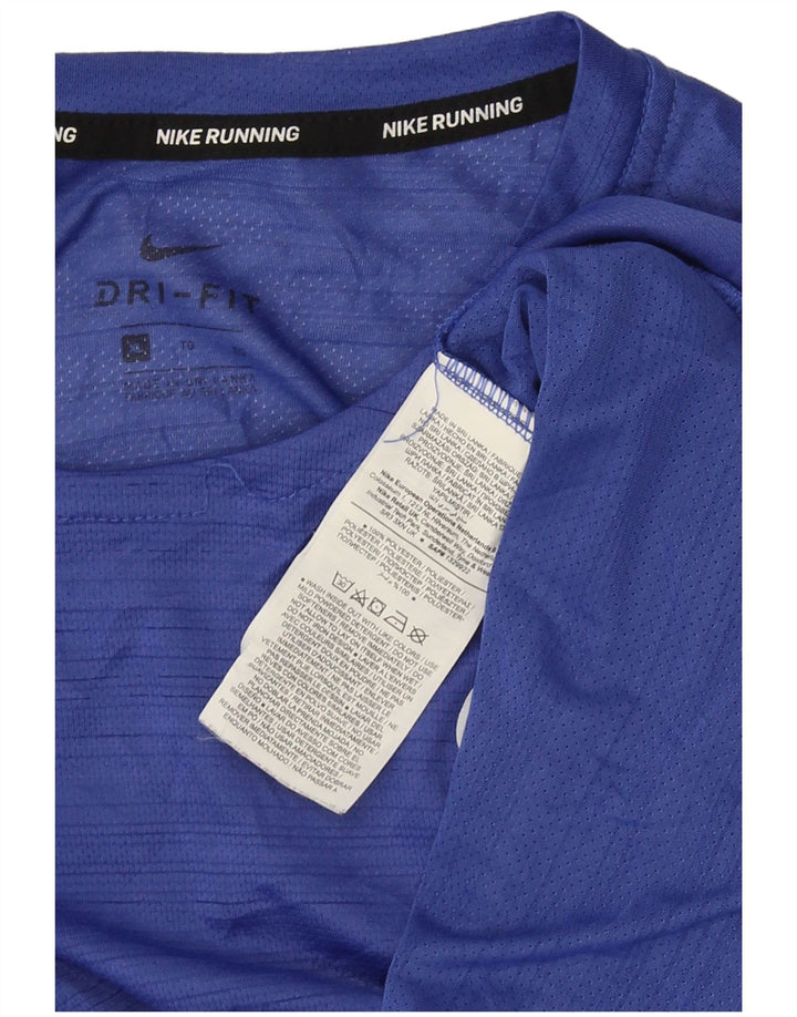 Nike herre Dri Fit T-shirt top XL blå stribet polyester
