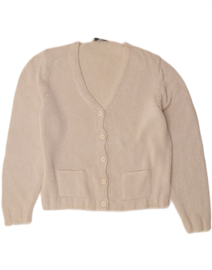 VINTAGE Womens Cardigan Sweater UK 14 Medium Off White Cotton Vintage Vintage and Second-Hand Vintage from Messina Hembry 