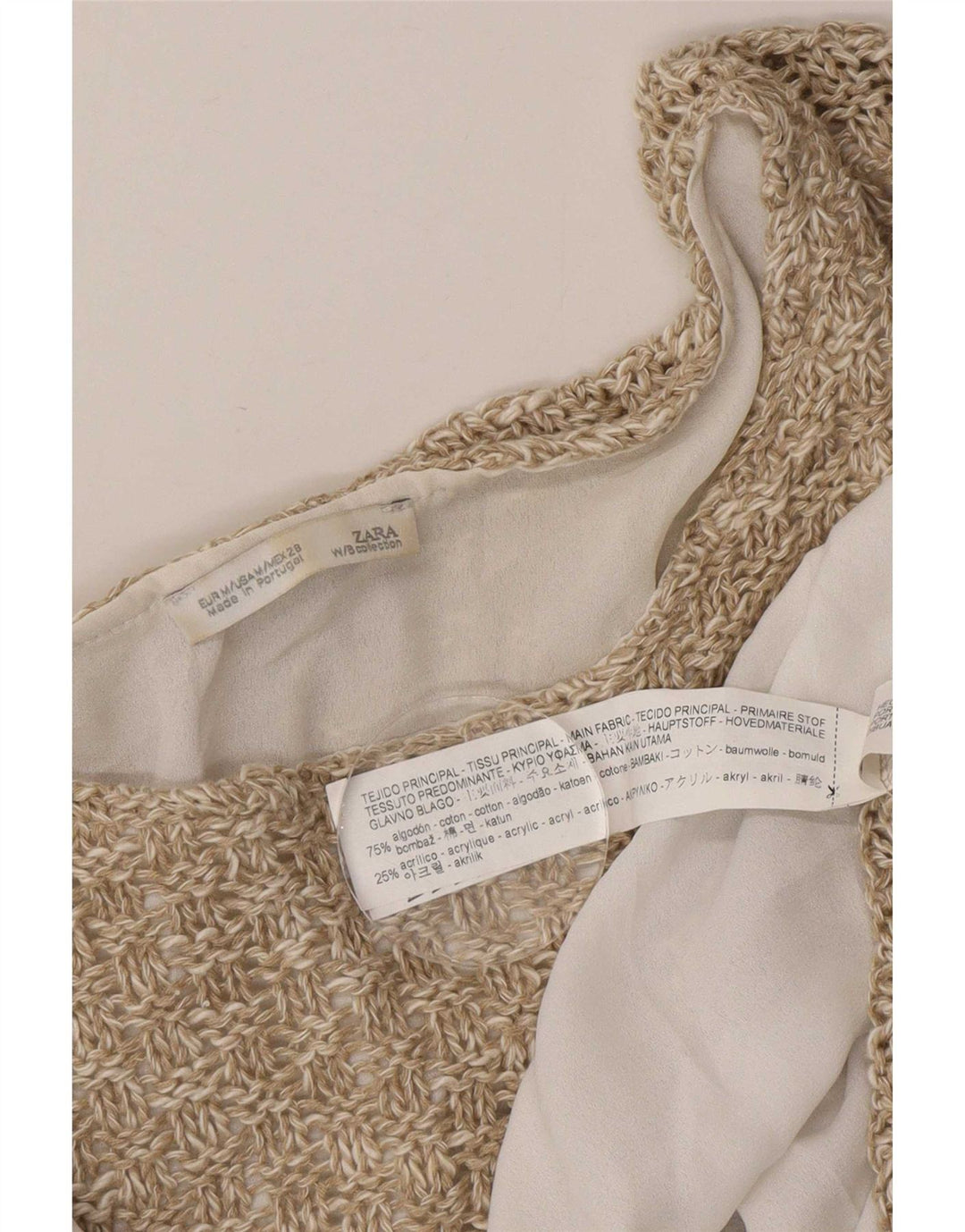 Zara Oversized hæklet bluse Top UK 14 Medium Beige Colourblock