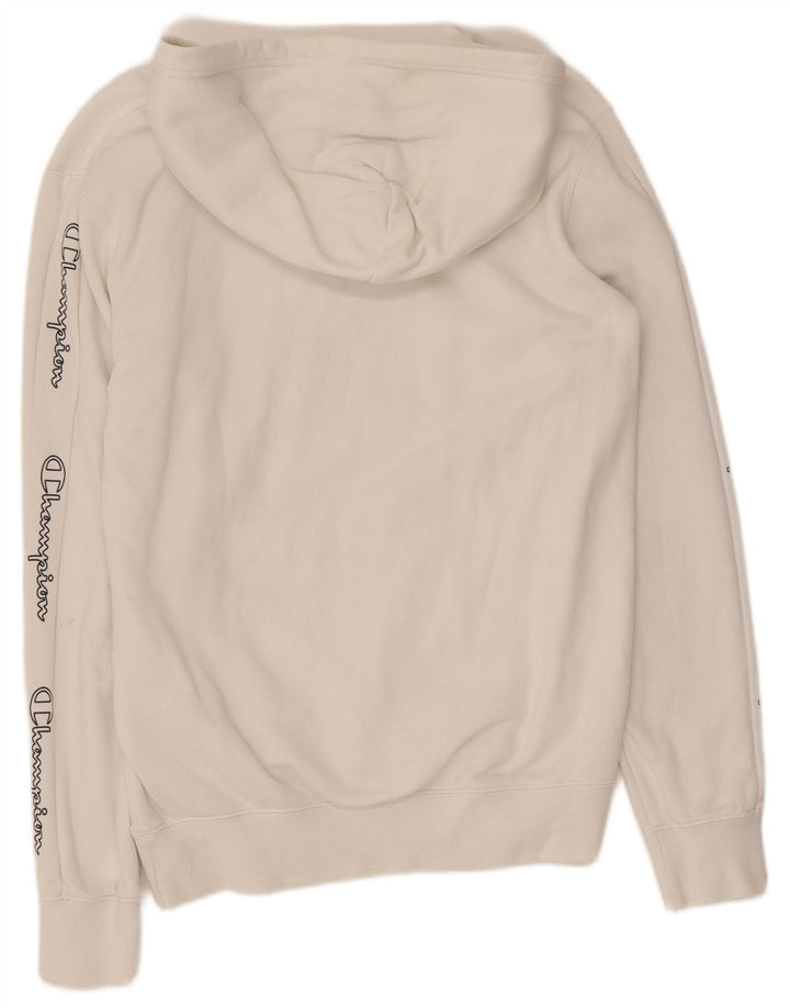 CHAMPION Mens Graphic Hoodie Jumper Small White Cotton