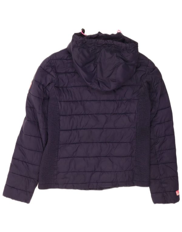 Superdry polstret hættejakke til kvinder UK 18 XL marineblå nylon