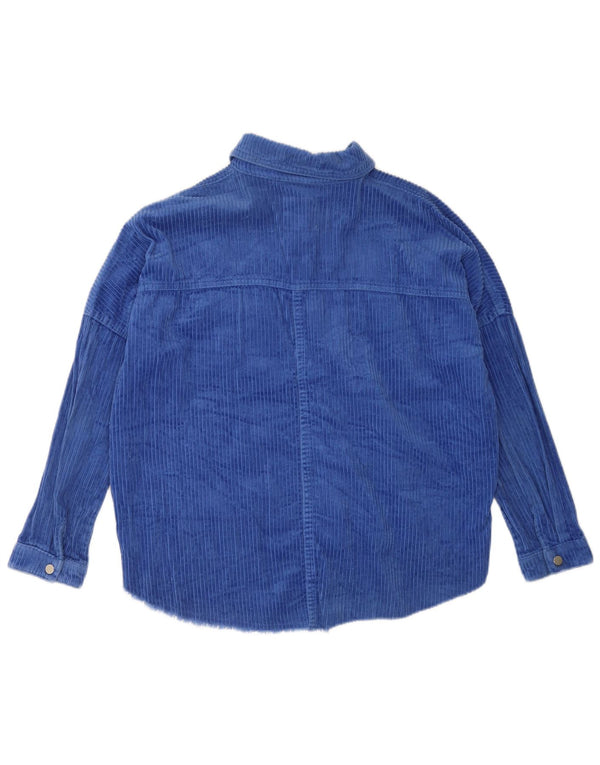 Zara Dame Oversized 3/4-ærmet fløjlstrøje UK 10 Small Blue Bomuld
